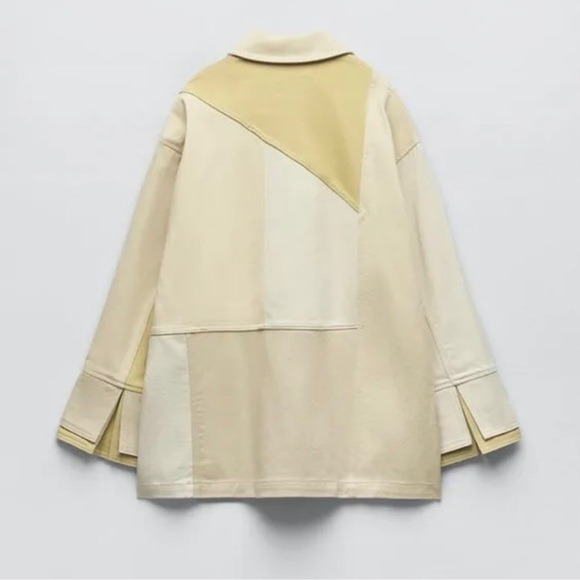 Zara Gabardine olive Cream Textured Jacket M - Picture 5 of 14